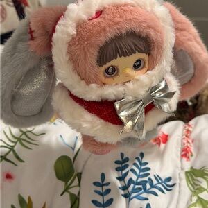 Plush Bunny Doll in Pink and Silver Holiday Outfit - winter wierdness doll